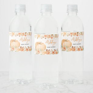 Floral Fall Little Pumpkin Baby Shower Water Bottle Label