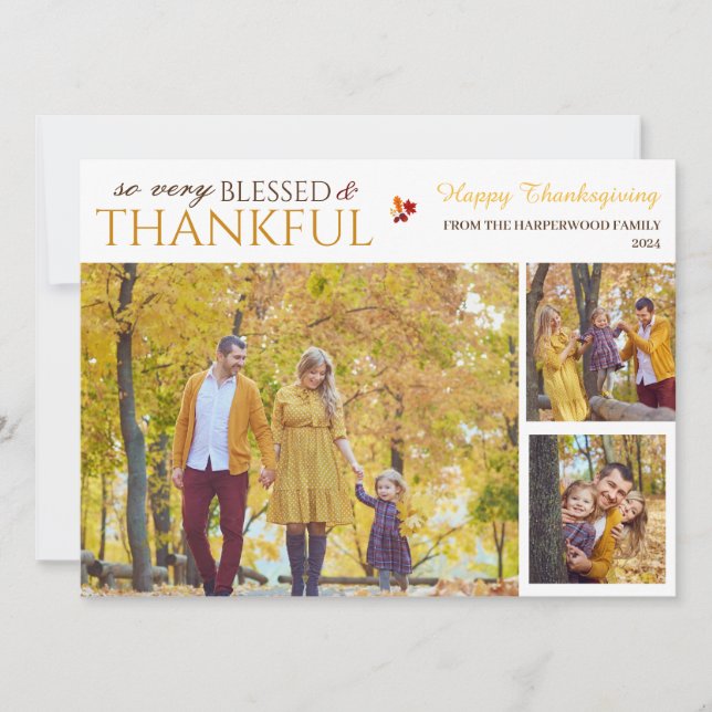 Floral Fall Modern Happy thanksgiving family photo Holiday Card (Front)