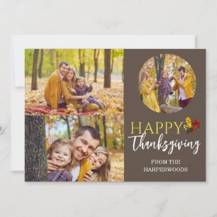 Floral Fall Modern Happy thanksgiving family photo Holiday Card