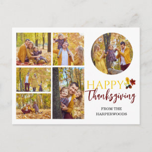 Floral Fall Modern Happy thanksgiving family photo Holiday Postcard
