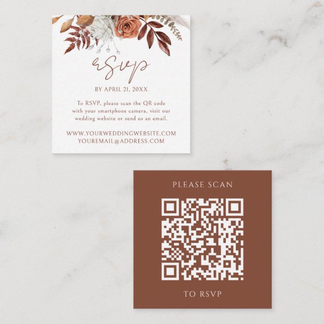 Floral Fall Modern Wedding Website QR Code RSVP Enclosure Card (Front/Back)