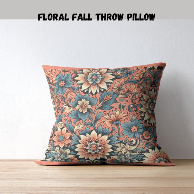 Floral fall peach & blue bloom cushion (Creator Uploaded)