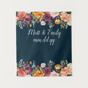 Floral Fall Photo Booth Prop Navy Wedding Backdrop Tapestry