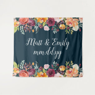 Floral Fall Photo Booth Prop Navy Wedding Backdrop Tapestry