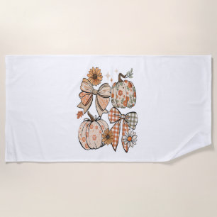 Floral Fall Pumpkin Coquette Boho Fall Bow Beach Towel