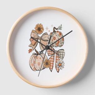 Floral Fall Pumpkin Coquette Boho Fall Bow Clock