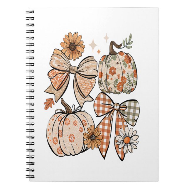Floral Fall Pumpkin Coquette Boho Fall Bow Notebook (Front)