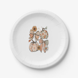Floral Fall Pumpkin Coquette Boho Fall Bow Paper Plate