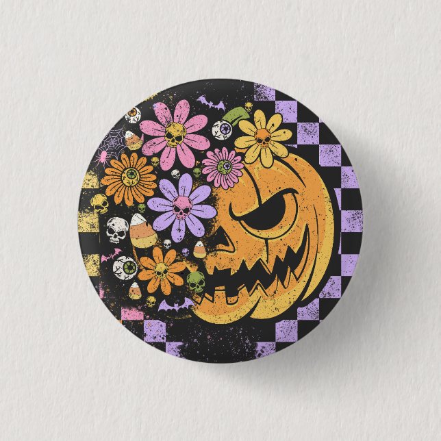 Floral Fall Pumpkin Halloween 3 Cm Round Badge (Front)