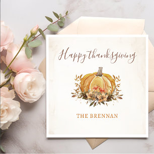 Floral Fall Pumpkin Thanksgiving Dinner Napkins