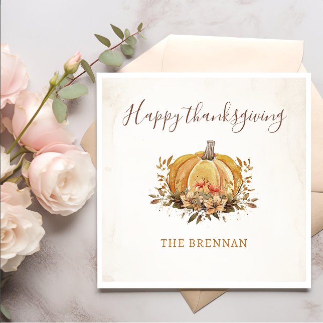 Floral Fall Pumpkin Thanksgiving Dinner Napkins (Creator Uploaded)