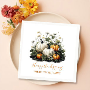 Floral Fall Pumpkin Thanksgiving Dinner Napkins