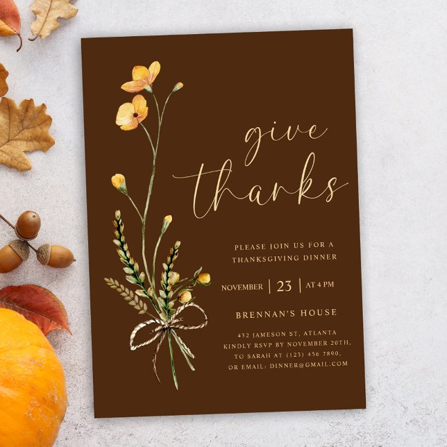 Floral Fall Rustic Thanksgiving Dinner Invitation (Rustic Wildflower Thanksgiving Dinner Invitation)