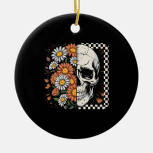 Floral Fall Skeleton Boho Halloween Ceramic Ornament