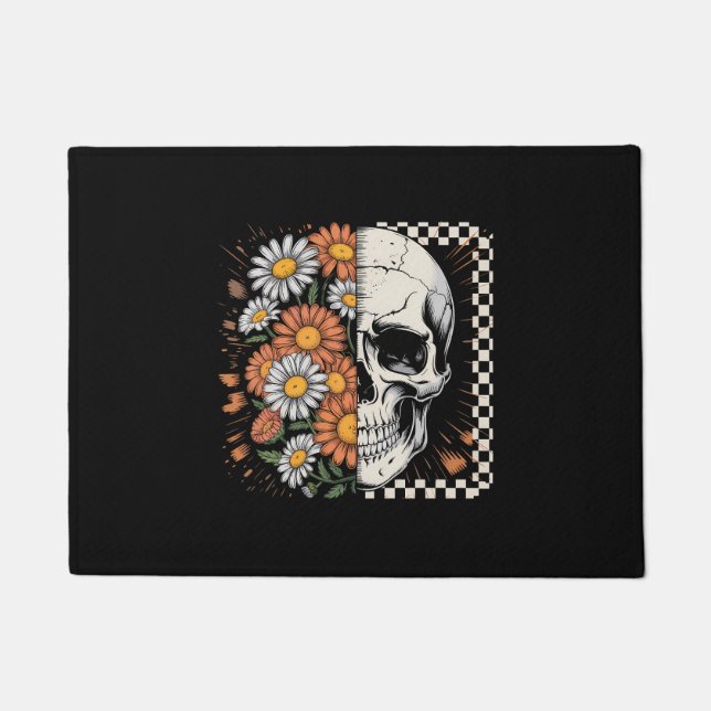 Floral Fall Skeleton Boho Halloween Doormat (Front)