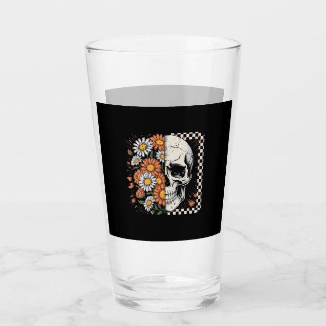 Floral Fall Skeleton Boho Halloween Glass (Front)