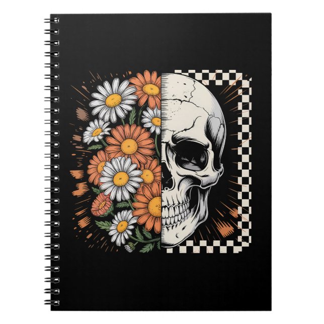 Floral Fall Skeleton Boho Halloween Notebook (Front)