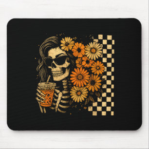 Floral Fall Skeleton Coffee Mum Halloween Retro Mouse Pad