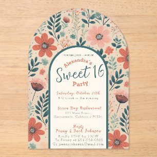 Floral fall sweet sixteen invitation transparent