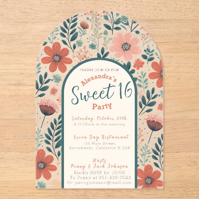 Floral fall sweet sixteen invitation transparent (Front)