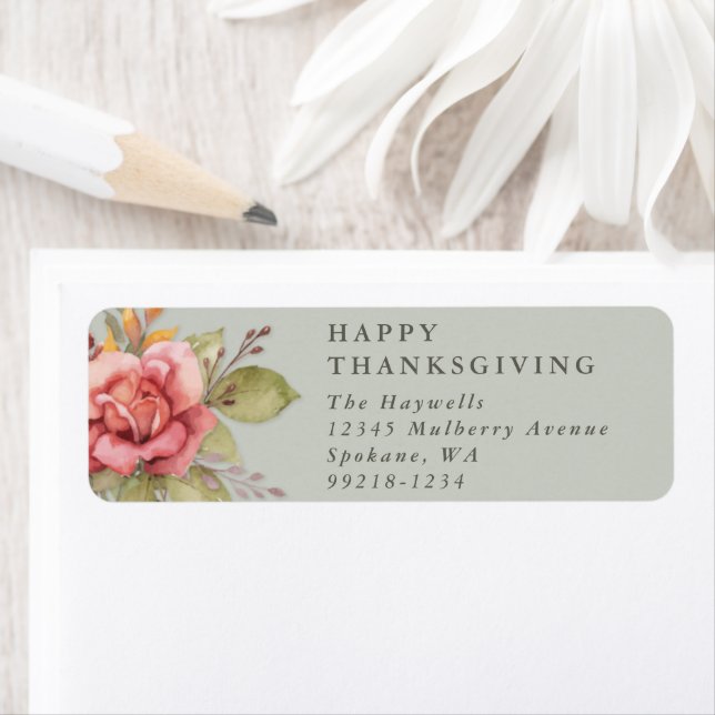 Floral Fall/Thanksgiving Message Return Address Label (Insitu)
