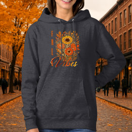 Floral Fall Vibes-Gold Outlined Modern Typography Hoodie