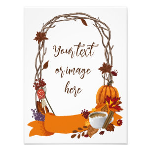 Floral Fall Wreath Autumn Flowers Pumpkin Coffee Photo Print