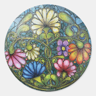 Floral Family Circle Classic Round Sticker