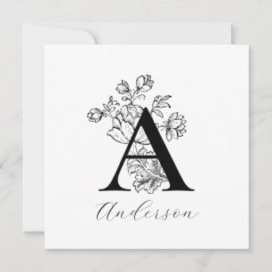 Floral Family Monogram Letter A Note Cards
