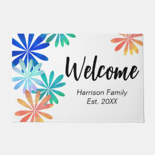 Floral Family Name Established Welcome  Doormat