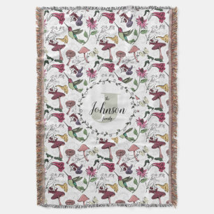Floral Family Name Hummingbird Garden & Flowers Throw Blanket