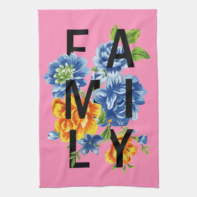 Floral Family Quote Tea Towel (Vertical)