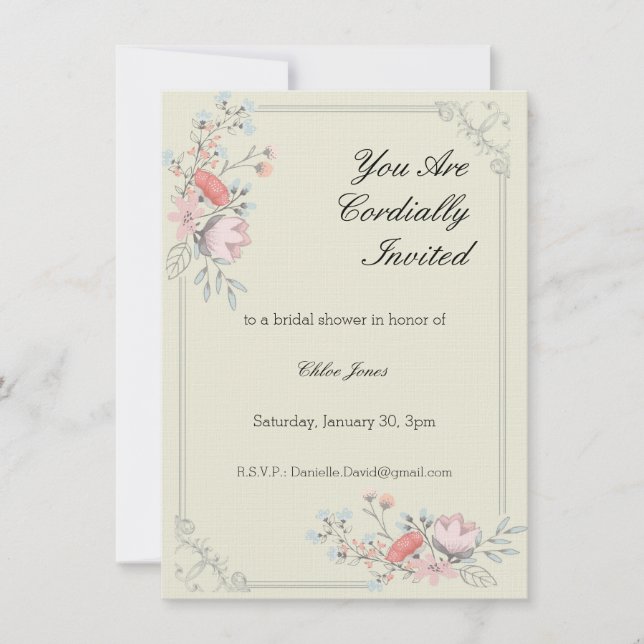 Floral Fancy Frame Bridal Shower Invitation (Front)