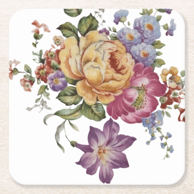 Floral Fancy  Square Paper Coaster (Front)