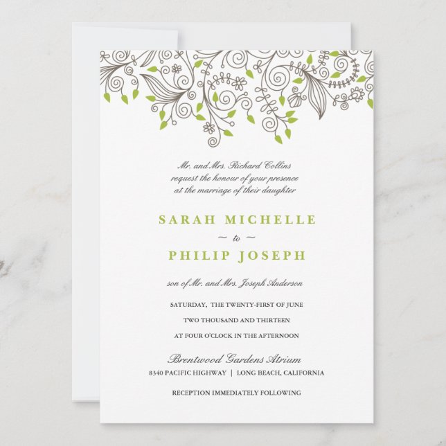 Floral Fancy Swirls Formal Wedding Invitations (Front)