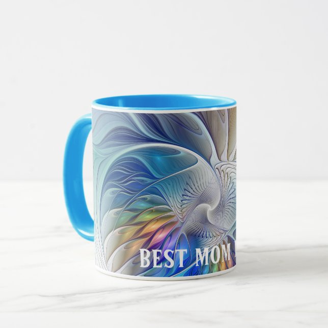 Floral Fantasy, Abstract Fractal Flower Best Mum Mug (Front Left)