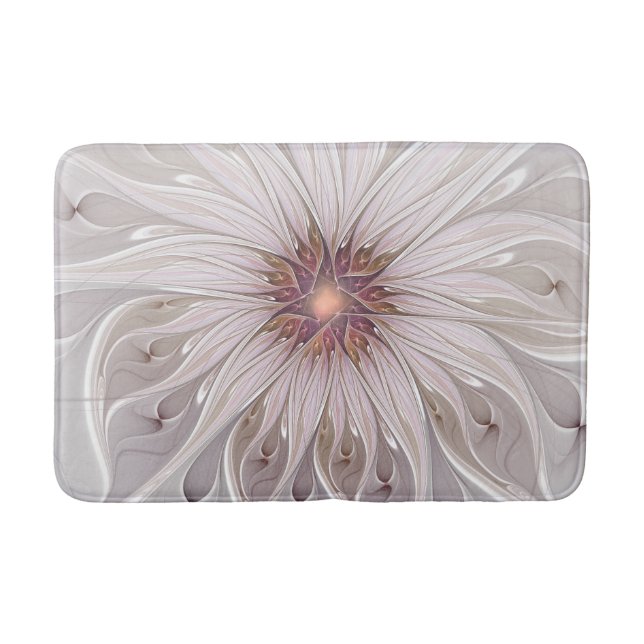 Floral Fantasy, Abstract Modern Pastel Flower Bath Mat (Front)