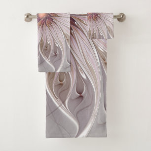 Floral Fantasy, Abstract Modern Pastel Flower Bath Towel Set
