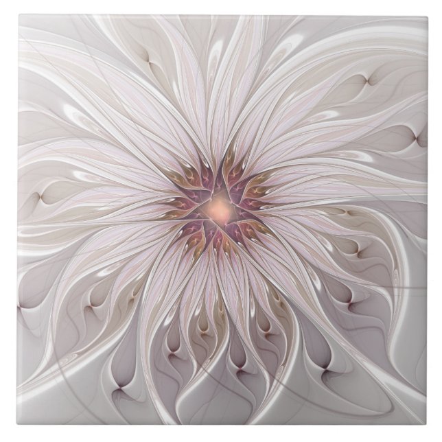 Floral Fantasy, Abstract Modern Pastel Flower Ceramic Tile (Front)