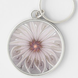 Floral Fantasy, Abstract Modern Pastel Flower Key Ring
