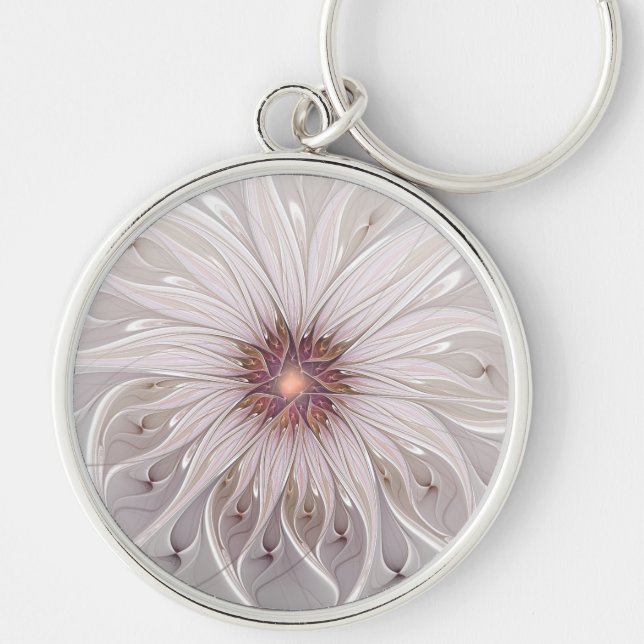 Floral Fantasy, Abstract Modern Pastel Flower Key Ring (Front)
