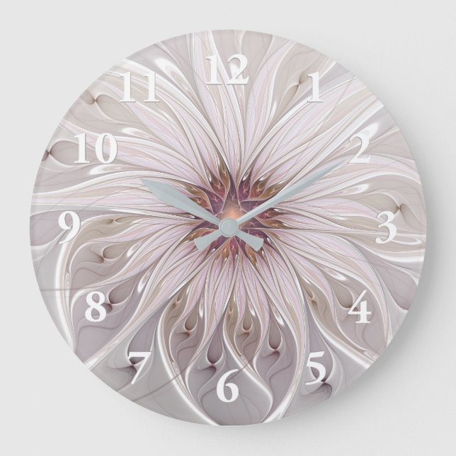 Floral Fantasy, Abstract Modern Pastel Flower Large Clock (Front)