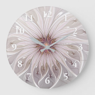 Floral Fantasy, Abstract Modern Pastel Flower Large Clock