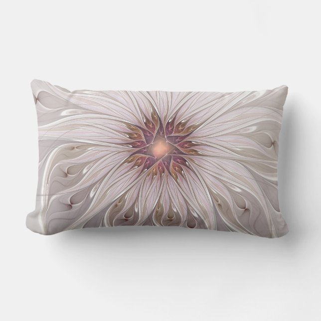 Floral Fantasy, Abstract Modern Pastel Flower Lumbar Cushion (Front)