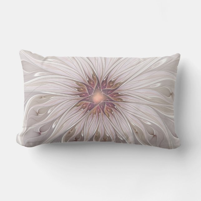 Floral Fantasy, Abstract Modern Pastel Flower Lumbar Cushion (Front)