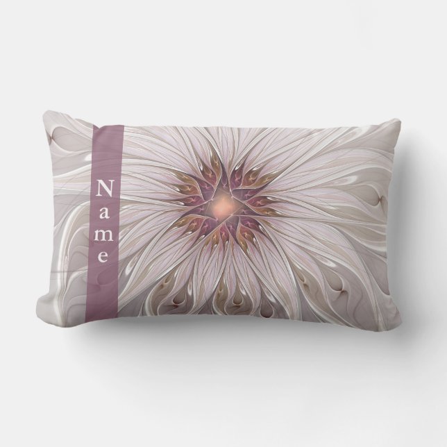 Floral Fantasy, Abstract Modern Pastel Flower Name Lumbar Cushion (Front)