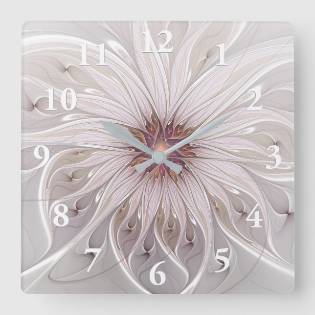 Floral Fantasy, Abstract Modern Pastel Flower Square Wall Clock (Front)