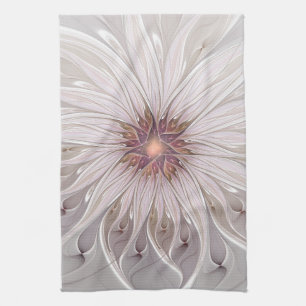 Floral Fantasy, Abstract Modern Pastel Flower Tea Towel