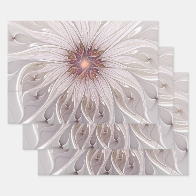 Floral Fantasy, Abstract Modern Pastel Flower Wrapping Paper Sheet (Set)