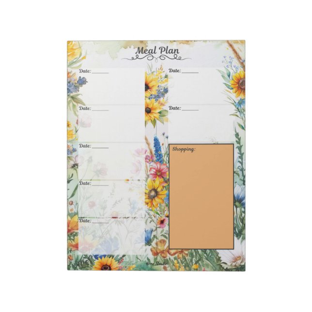 Floral Fantasy Blank 7 Day Meal Planner Notepad (Rotated)